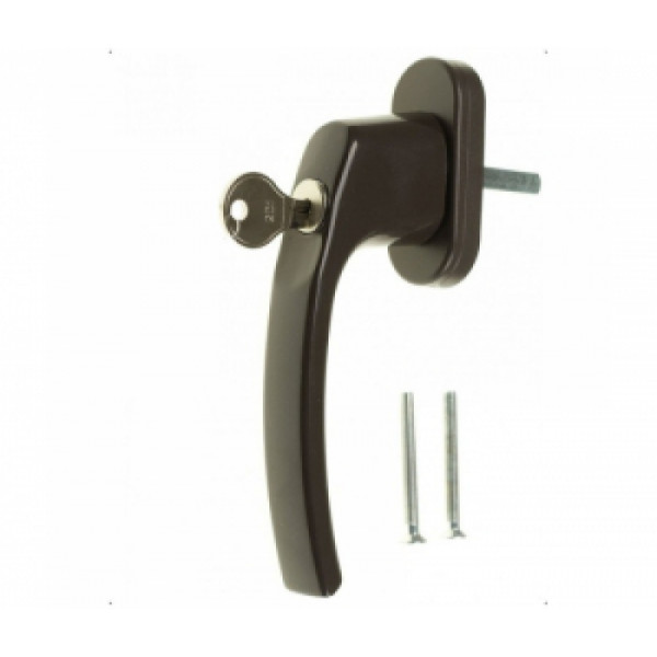 Window handle with lock, brown (38mm)